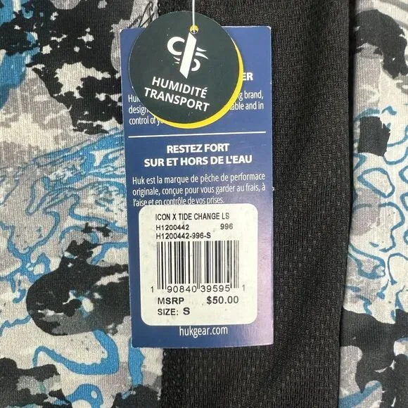 Huk Fishing Shirt Mens Small Icon X Tide Change Geometric Lightweight Outdoor - Picture 5 of 8